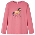 T-shirt Manga Comprida P/ Criança Estampa de Cavalo Rosa-velho 140