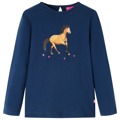 T-shirt Manga Comprida P/ Criança C/ Estampa de Cavalo Azul-marinho 92