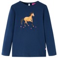 T-shirt Manga Comprida P/ Criança C/ Estampa Cavalo Azul-marinho 128
