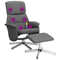 Cadeira Massagens Reclinável C/ Apoio Pés Tecido Cinza-escuro