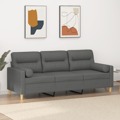 Sofá 3 Lugares + Almofadas Decoração 180 cm Tecido Cinza-escuro