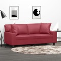 Sofá 2 Lugares +almofadas 140cm Couro Artificial Vermelho Tinto