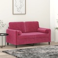 Sofá 2 Lug. + Almofadas Decorativas 120cm Veludo Vermelho Tinto