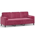 Sofá 3 Lug. + Almofadas Decorativas 180cm Veludo Vermelho Tinto