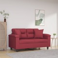 Sofá 2 Lugares +almofadas 120cm Couro Artificial Vermelho Tinto