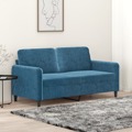 Sofá de 2 Lugares Veludo 140 cm Azul