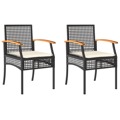 Cadeiras de Jardim com Almofadões 2 pcs Vime Pe/acácia Preto