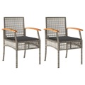Cadeiras de Jardim com Almofadões 2 pcs Vime Pe/acácia Cinzento