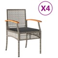 Cadeiras de Jardim com Almofadões 4 pcs Vime Pe/acácia Cinzento