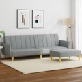 Sofá-cama de 2 Lugares C/ Apoio de Pés Tecido Cinzento-claro