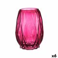 Vaso Lapidado Losangos Cor de Rosa Cristal 13,5 X 19 X 13,5 cm (6 Unidades)