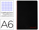 Caderno Espiral A6 Micro Wonder Tapa Plástico 120h 90 gr Cuadro 5mm 4 Bandas Color Negro