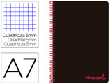 Caderno Espiral A7 Micro Wonder Tapa Plástico 100h 90 gr Cuadro 5mm 4 Bandas Color Negro