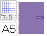 Caderno Espiral A5 Micro Crafty Tapa Forrada 120h 90 gr Cuadro 5mm 5 Bandas6 Taladros Color Violeta