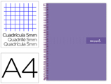 Caderno Espiral A4 Micro Crafty Tapa Forrada 120h 90gr Cuadro 5mm 5 Bandas 4 Taladros Color Violeta