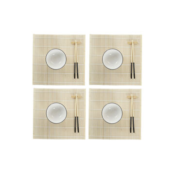 Conjunto de Sushi Dkd Home Decor Branco Bambu Grés (14,5 X 14,5 X 31 cm)