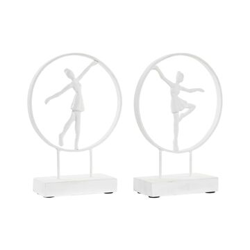 Figura Decorativa Dkd Home Decor Bailarina Alumínio Branco Madeira de Mangueira Moderno (23 X 9 X 33 cm) (2 Unidades)