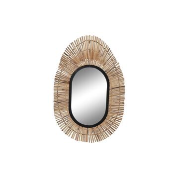 Espelho de Parede Dkd Home Decor Espelho Natural Preto Metal Rotim (63 X 1,5 X 92 cm)