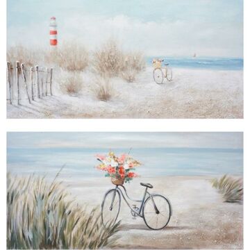Pintura Dkd Home Decor Praia Mediterrâneo (140 X 3,5 X 70 cm) (2 Unidades)