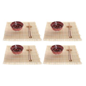 Conjunto de Sushi Dkd Home Decor Fúcsia Bambu Mandala Grés Oriental (16 Peças)