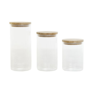Conjunto de 3 Potes Home Esprit Transparente Silicone Bambu Vidro de Borosilicato 10 X 10 X 22,3 cm