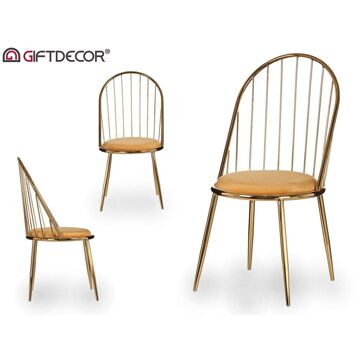 Cadeira Dourado Barras Mostarda Poliéster Ferro (48 X 95,5 X 48 cm)