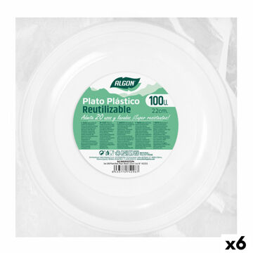 Conjunto de Pratos Reutilizáveis Algon Redondo Branco Plástico 22 X 22 X 1,5 cm (6 Unidades)