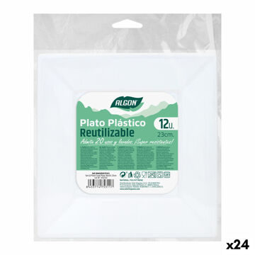 Conjunto de Pratos Reutilizáveis Algon Quadrado Branco Plástico 23 X 23 X 2 cm (24 Unidades)