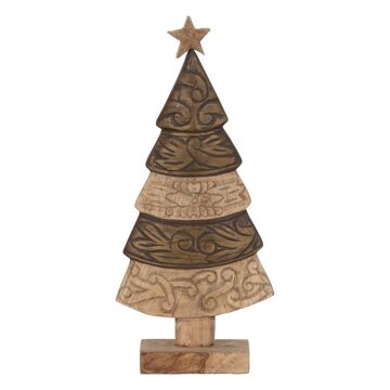 Adorno Natalício Castanho Madeira de Mangueira árvore de Natal 23,5 X 9 X 50 cm