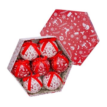 Bolas de Natal Branco Vermelho Papel Polyfoam Boneco de Neve 7,5 X 7,5 X 7,5 cm (7 Unidades)
