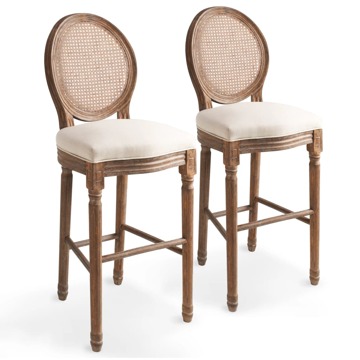  Cadeiras de Bar 2 Un. Linho e Vime 48x52x123 cm Branco Nata