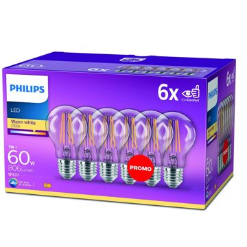 Lâmpada LED Philips Bombilla Transparente A+ 60 W e (2700k)