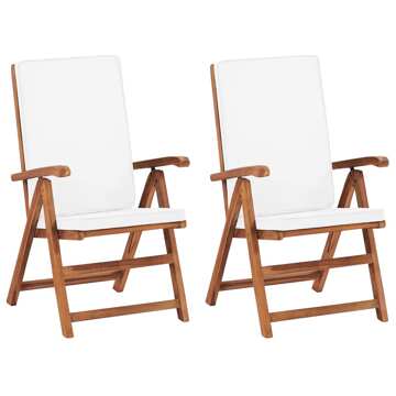 Cadeiras Jardim Reclináveis + Almofadões 2pcs Teca Maciça Creme