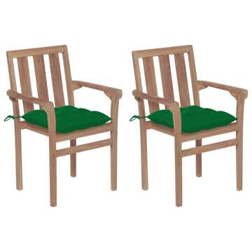 Cadeiras de Jardim C/ Almofadões Verde 2 pcs Teca Maciça