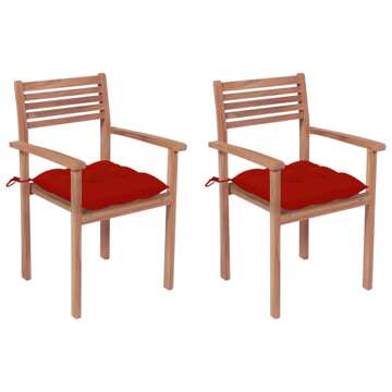 Cadeiras de Jardim C/ Almofadões Vermelhos 2 pcs Teca Maciça