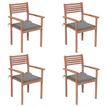 Cadeiras de Jardim C/ Almofadões Cinzentos 4 pcs Teca Maciça