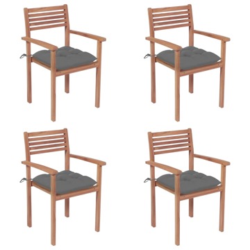 Cadeiras de Jardim C/ Almofadões Cinzentos 4 pcs Teca Maciça
