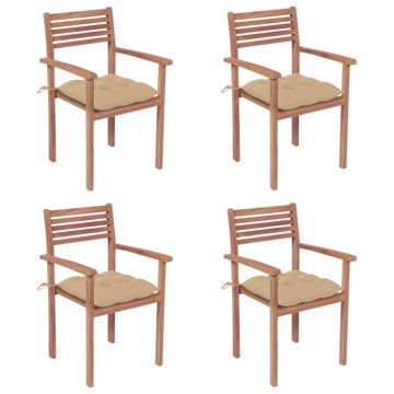 Cadeiras de Jardim C/ Almofadões Bege 4 pcs Teca Maciça