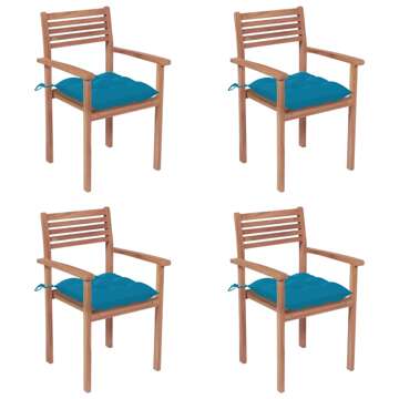 Cadeiras de Jardim C/ Almofadões Azul-claro 4 pcs Teca Maciça