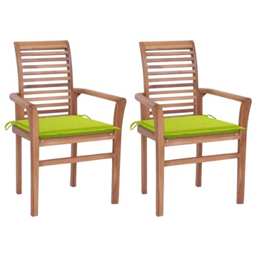 Cadeiras Jantar C/ Almofadões Verde Brilhante 2 pcs Teca Maciça