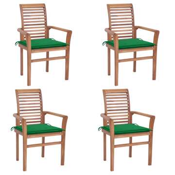 Cadeiras de Jantar 4 pcs C/ Almofadões Verdes Teca Maciça
