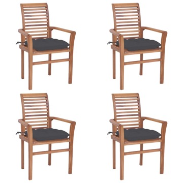 Cadeiras de Jantar 4 pcs C/ Almofadões Antracite Teca