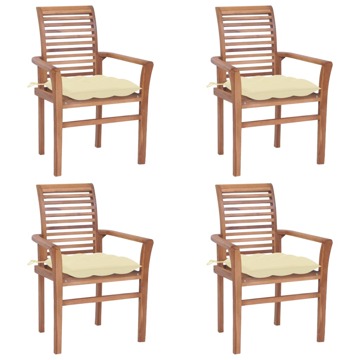 Cadeiras de Jantar 4 pcs C/ Almofadões Branco Nata Teca Maciça