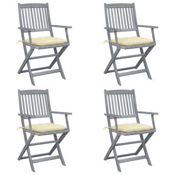 Cadeiras Exterior Dobráveis C/ Almofadões 4 pcs Acácia Maciça