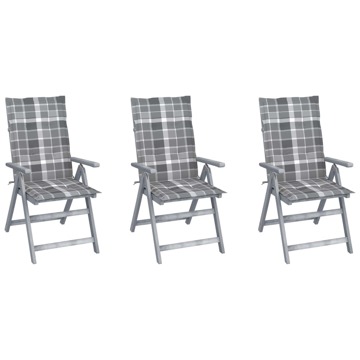 Cadeiras Jardim Reclináveis C/ Almofadões 3 pcs Acácia Maciça