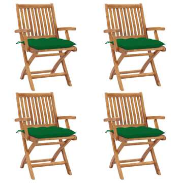 Cadeiras de Jardim Dobráveis C/ Almofadões 4 pcs Teca Maciça