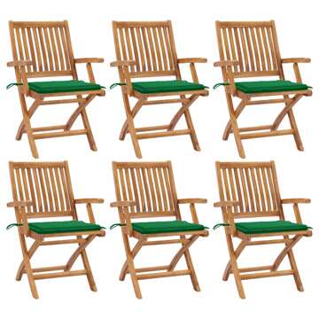Cadeiras de Jardim Dobráveis C/ Almofadões 6 pcs Teca Maciça