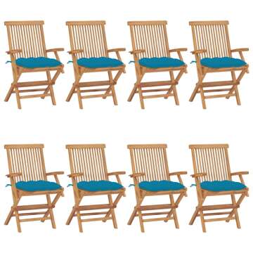Cadeiras de Jardim C/ Almofadões Azuis-claros 8 pcs Teca Maciça
