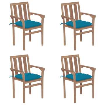 Cadeiras de Jardim Empilháveis C/ Almofadões 4 pcs Teca Maciça