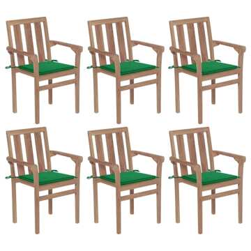 Cadeiras de Jardim Empilháveis C/ Almofadões 6 pcs Teca Maciça